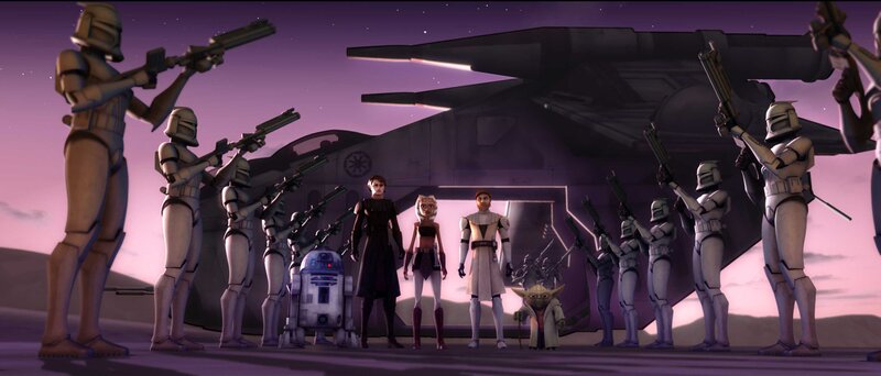 Clone troopers and Jedi on a desert planet