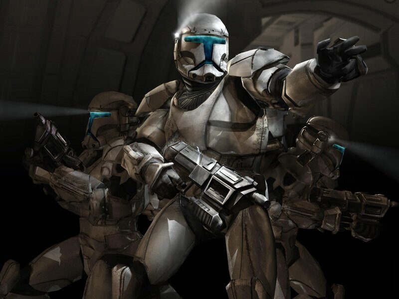 Clone Troopers in Armor — Gray, Dramatic, 3d Render, Weapons