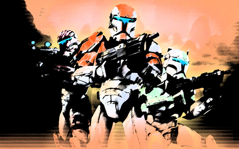 Clone Troopers in Combat — Orange, Dramatic