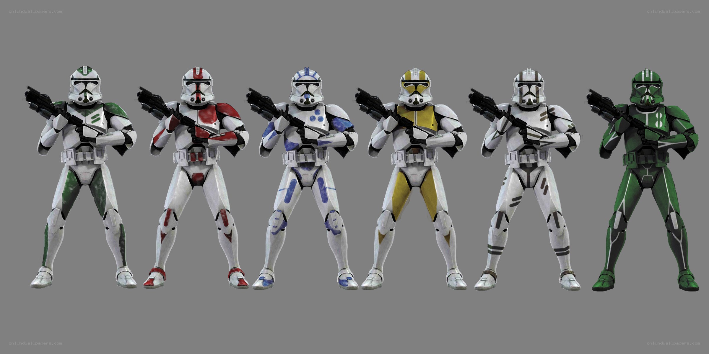 Clone troopers in various armor variants