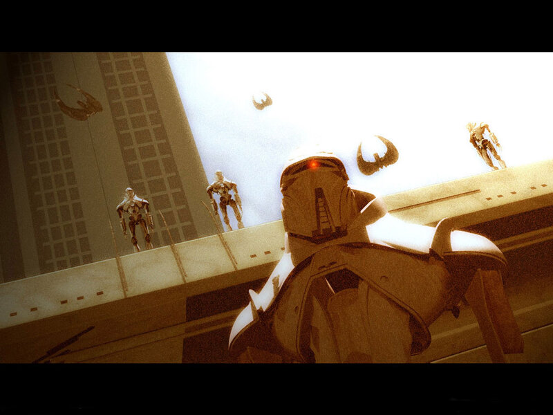 Clone troopers on a city platform