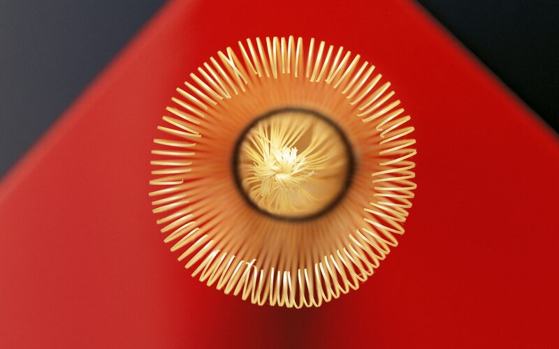 close-up of a bamboo whisk