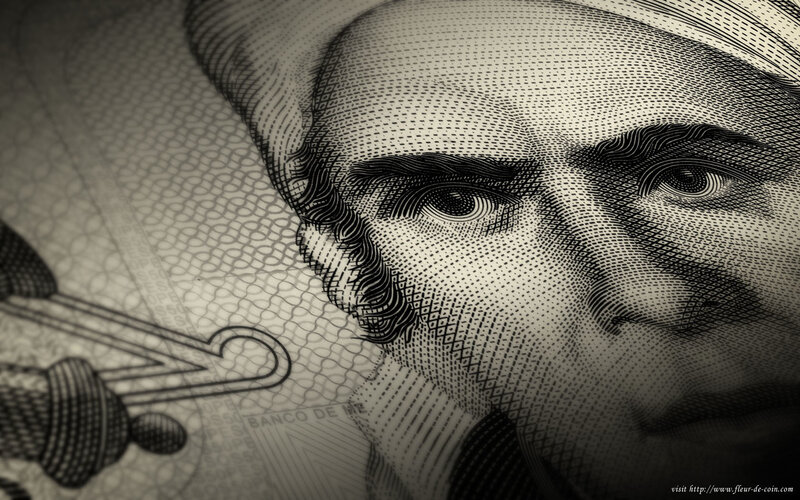 Close-up of a banknote portrait