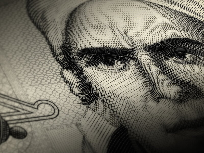 Close-up of a banknote portrait