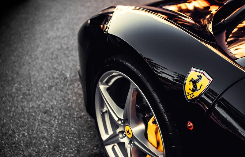 Close-up of a black Ferrari