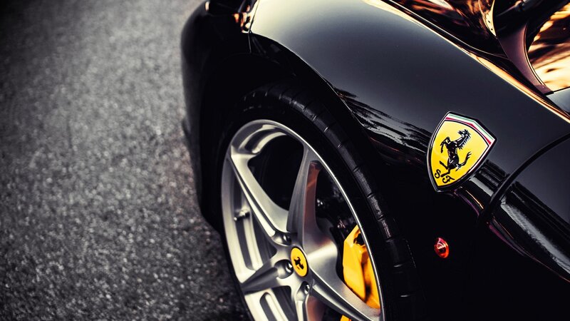 close-up of a black Ferrari