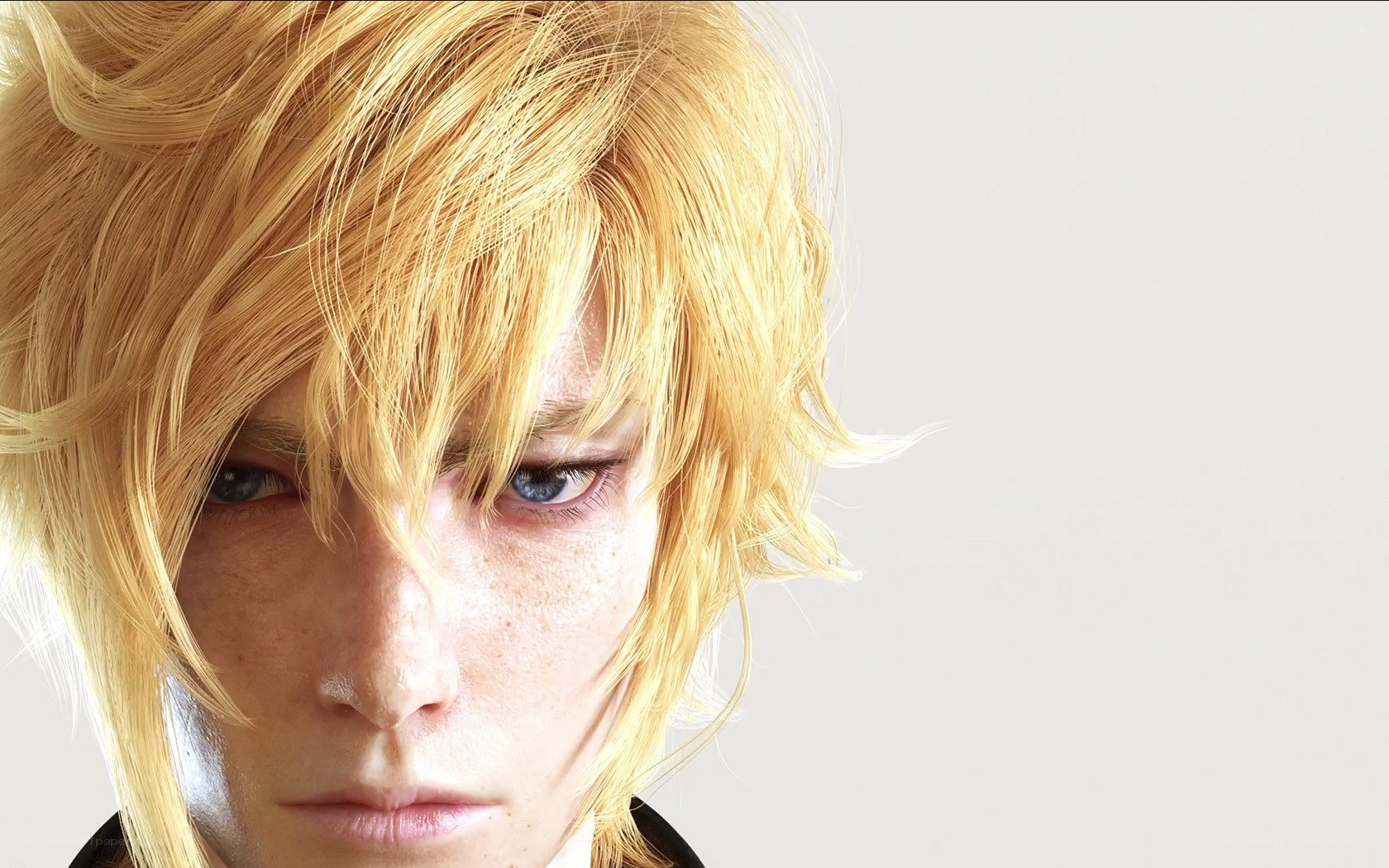close-up of a blonde character