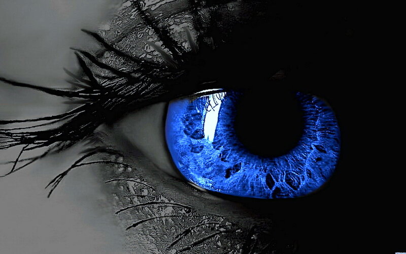 Close-up of a Blue Eye — Dramatic, Digital Art, Eyelash