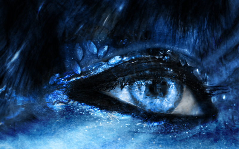 Close-up of a Blue Eye — Dramatic, Digital Art, Eyelashes, Tears