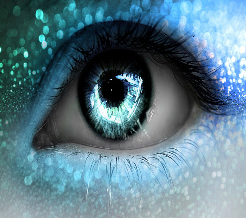 Close-up of a Blue Eye — Dramatic, Digital Art, Glitter, Eyelashes