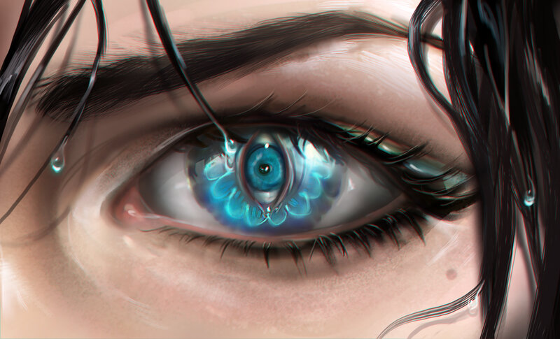 Close-up of a Blue Eye — Dramatic, Digital Art, Tear