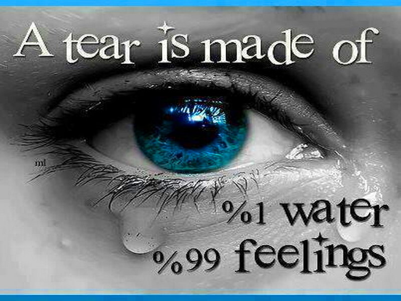 Close-up of a Blue Eye — Dramatic, Photograph, Tear, Text
