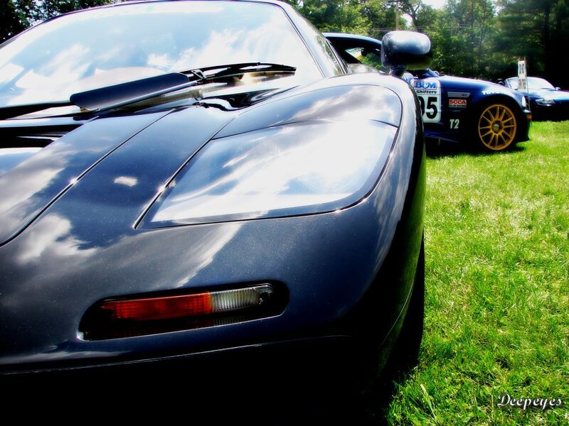 Close-up of a blue sports car