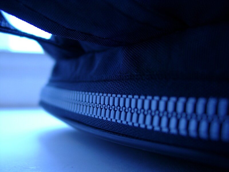 Close-up of a blue zipper