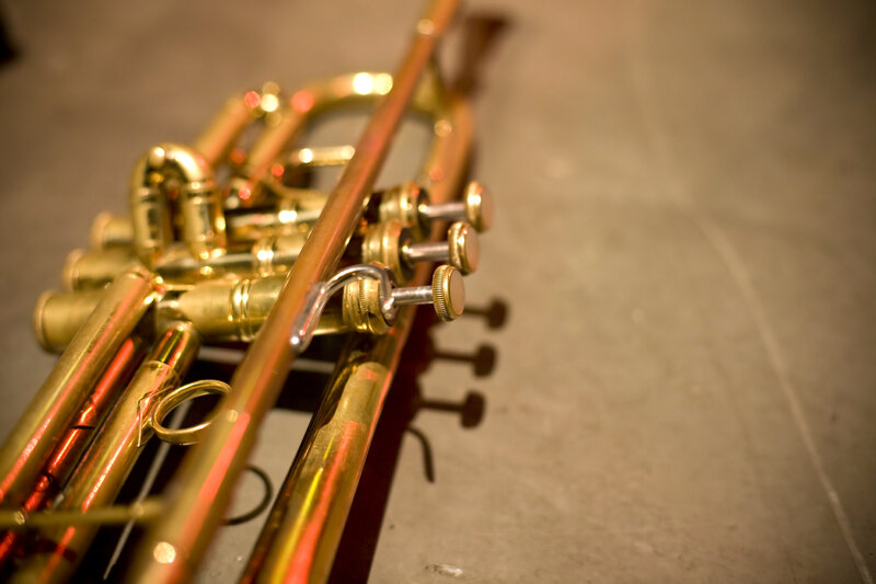 Close-up of a brass trumpet