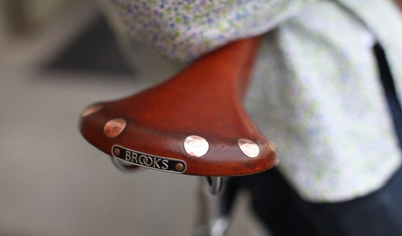 close-up of a brooks bicycle saddle