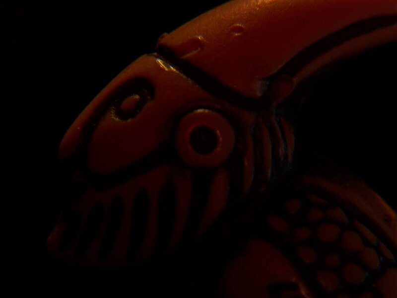 close-up of a carved fish