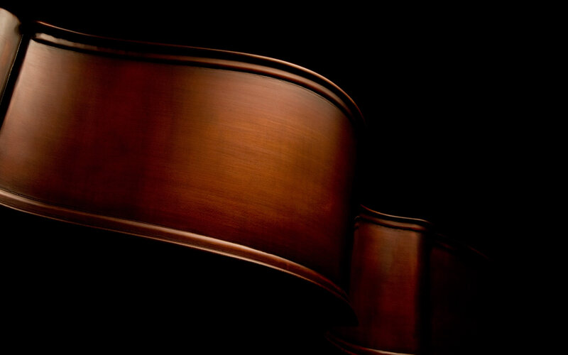 close-up of a cello body