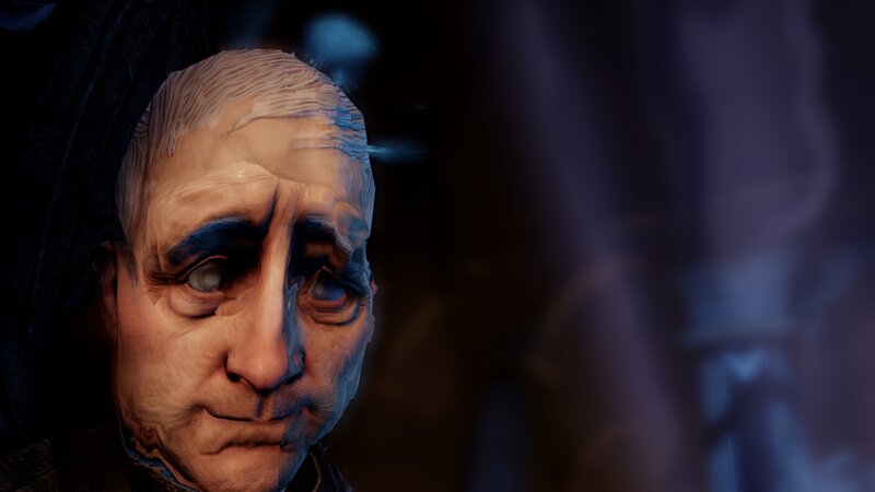 close-up of a character's face