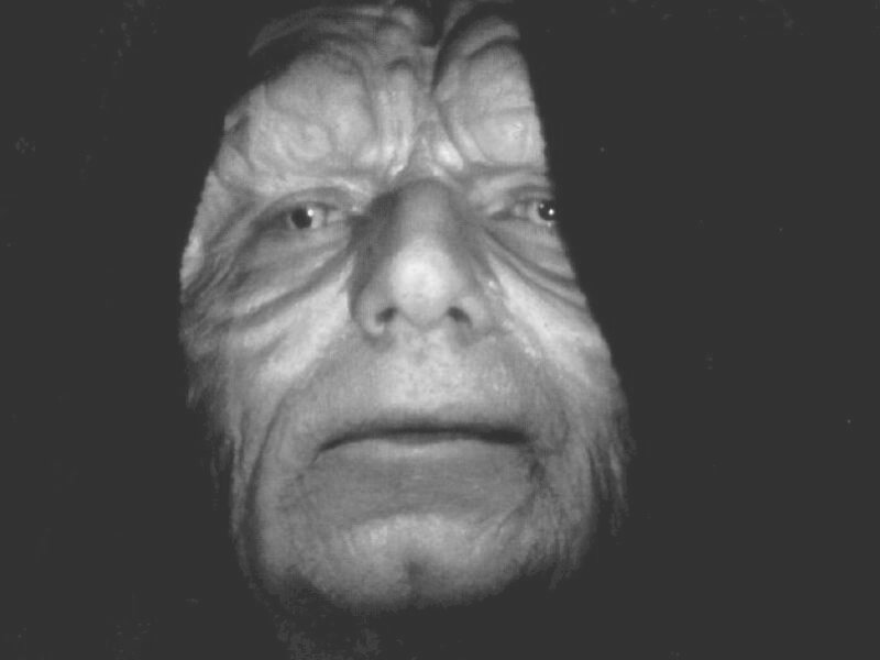 close-up of a character's face