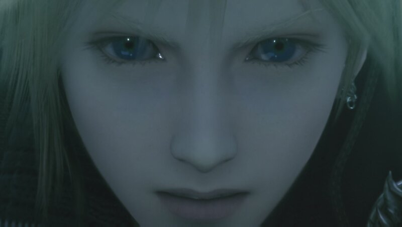 close-up of a character's face