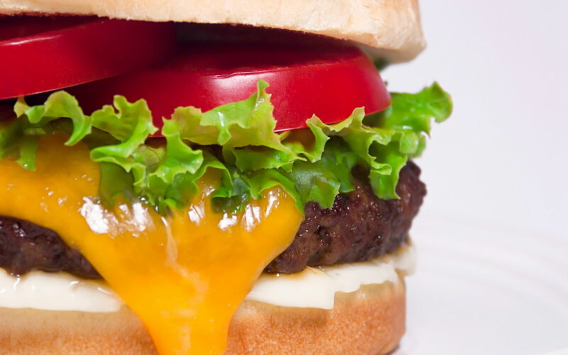 close-up of a cheeseburger