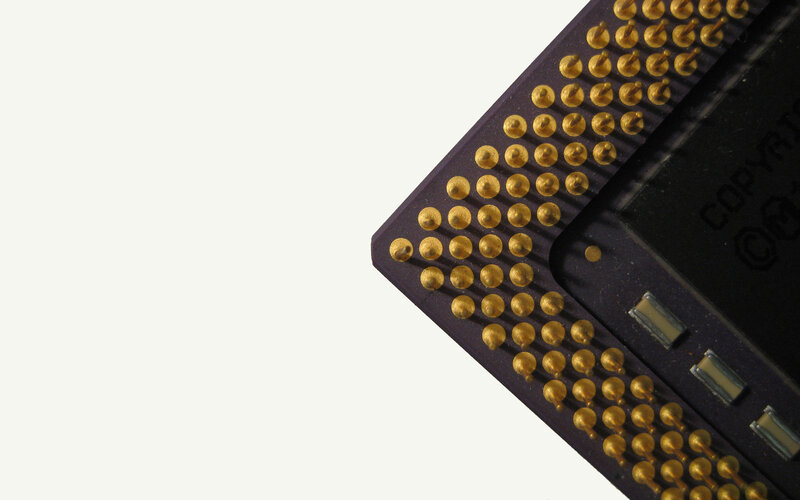 close-up of a chip with gold pins