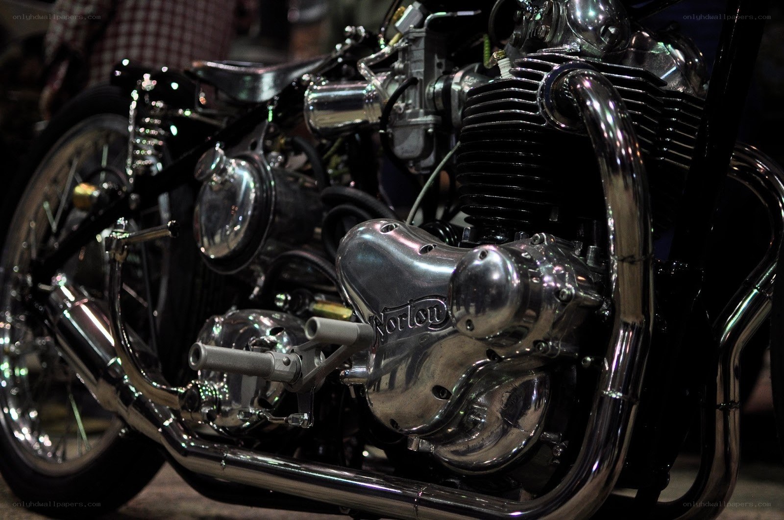 close-up of a chrome motorcycle engine