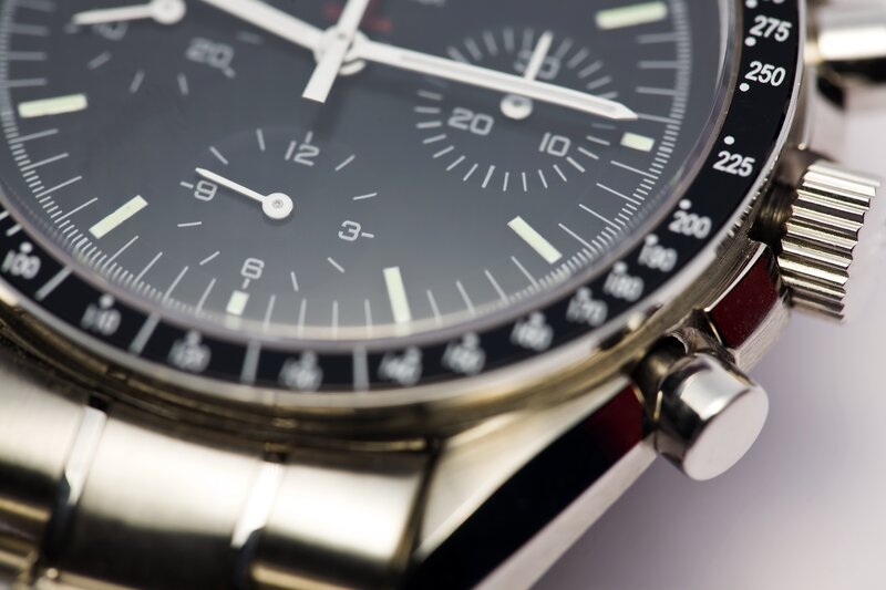 close-up of a chronograph watch