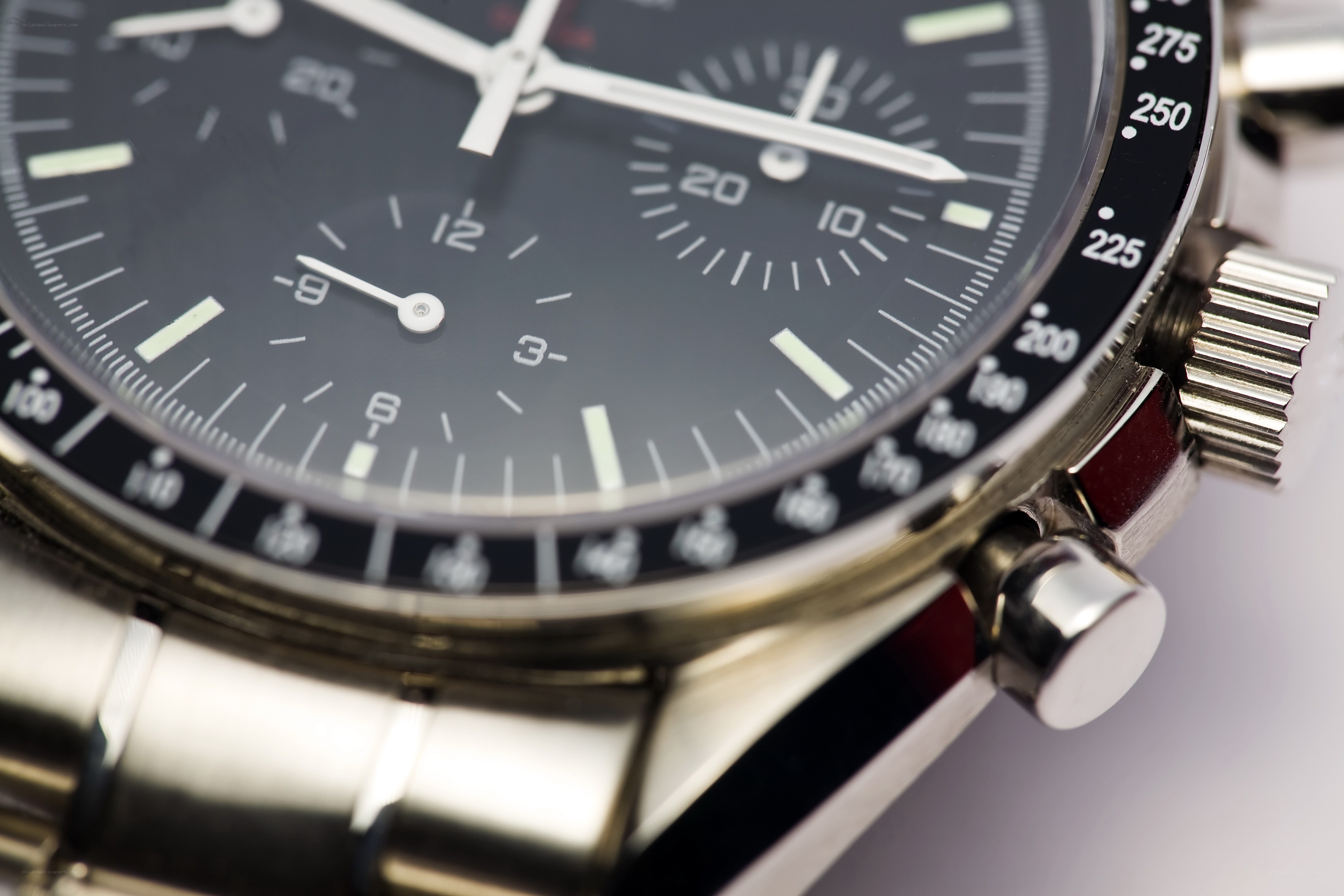 close-up of a chronograph watch