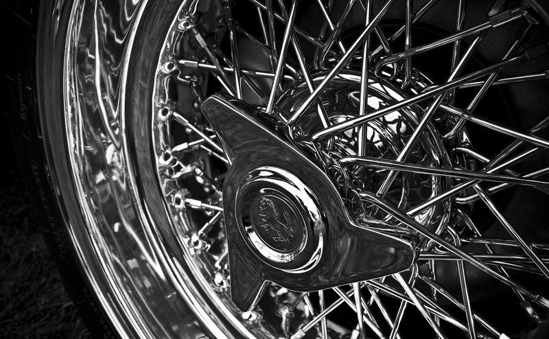 close-up of a classic car wheel