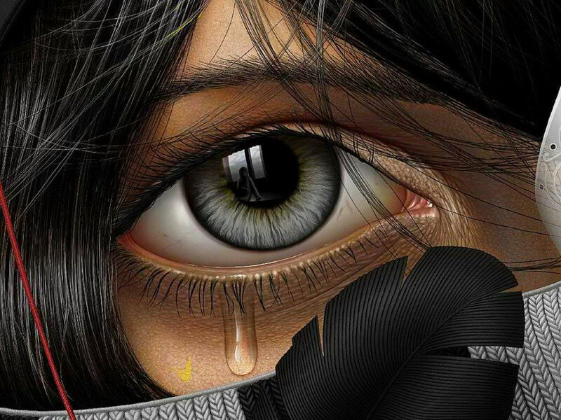 Close-up of a Crying Eye — Black, Dramatic, Digital Art