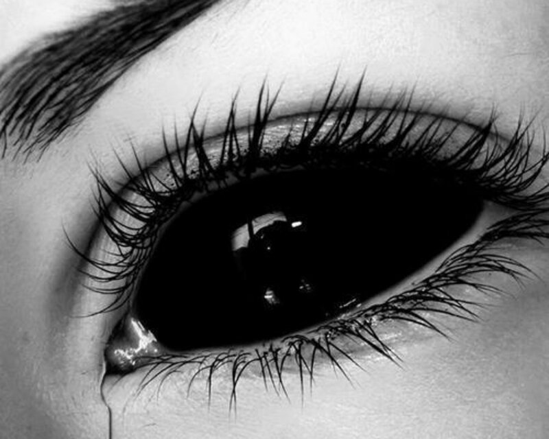 Close-up of a Crying Eye — Black, Dramatic, Photograph, Tear