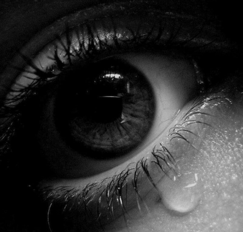 Close-up of a Crying Eye — Black, Dramatic