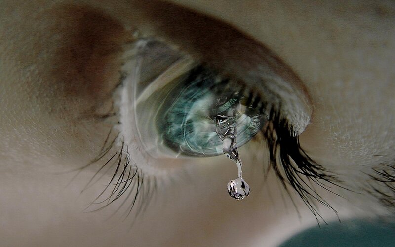 Close-up of a Crying Eye — Blue, Dramatic, Photograph, Tear