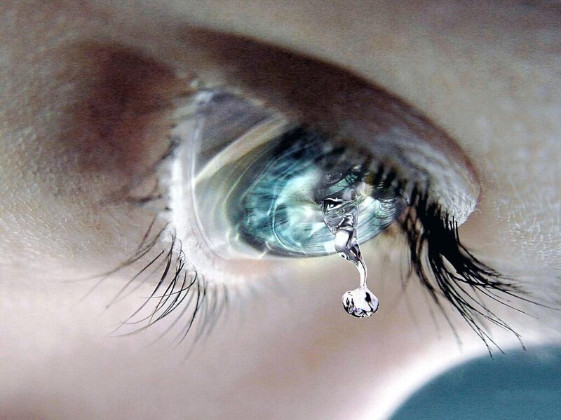 Close-up of a Crying Eye — Blue, Dramatic, Photograph