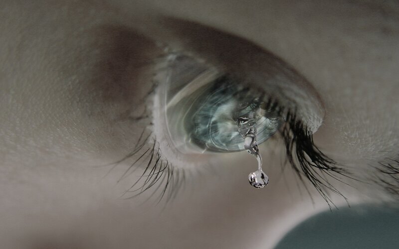 Close-up of a Crying Eye — Gray, Dramatic