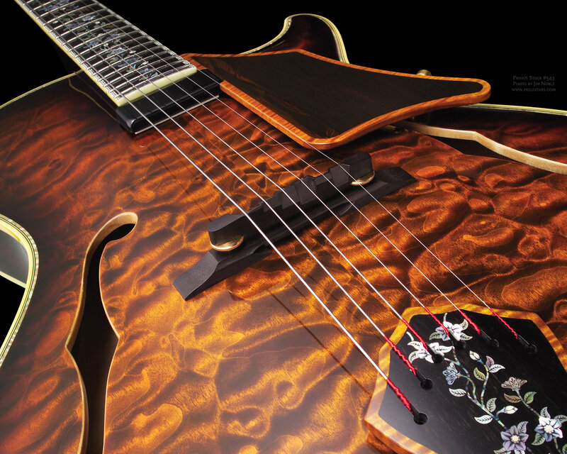 Close-up of a custom electric guitar