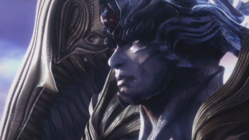 close-up of a dark armored figure