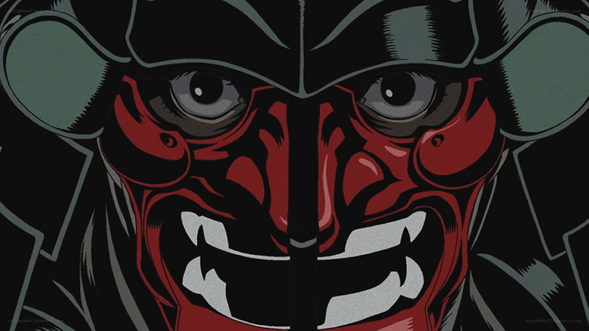 close-up of a demonic mask