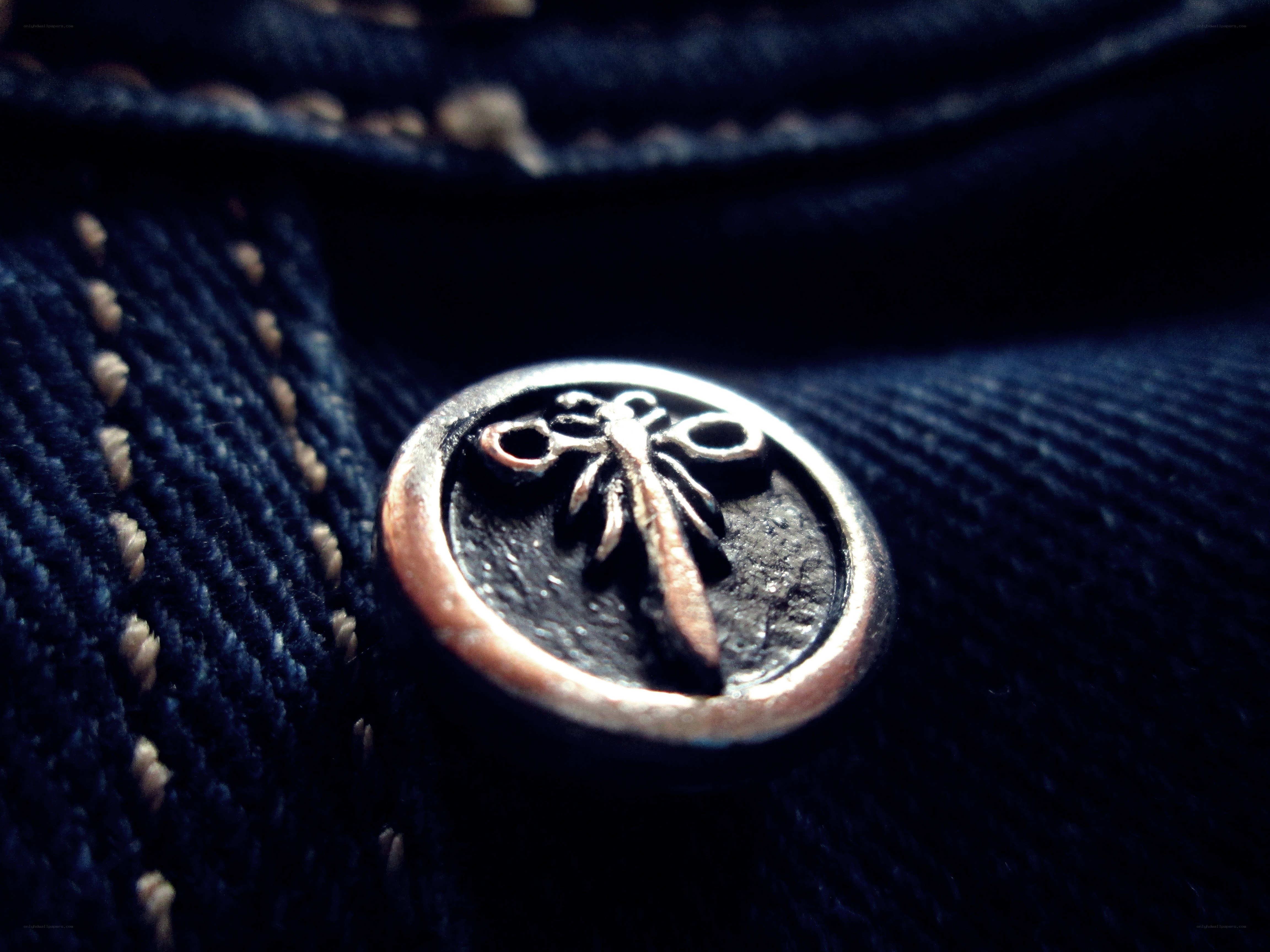 close-up of a denim button