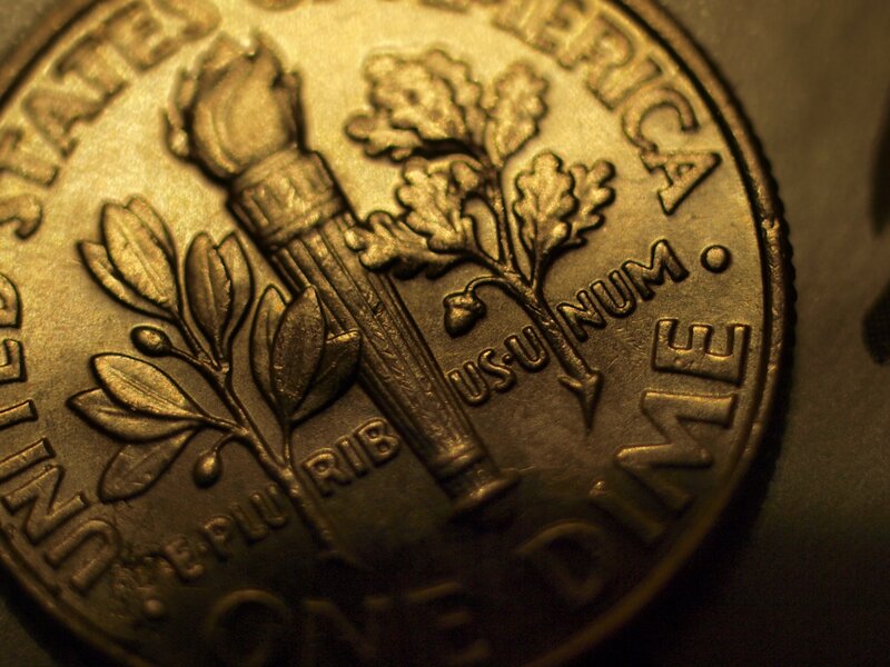 close-up of a dime coin