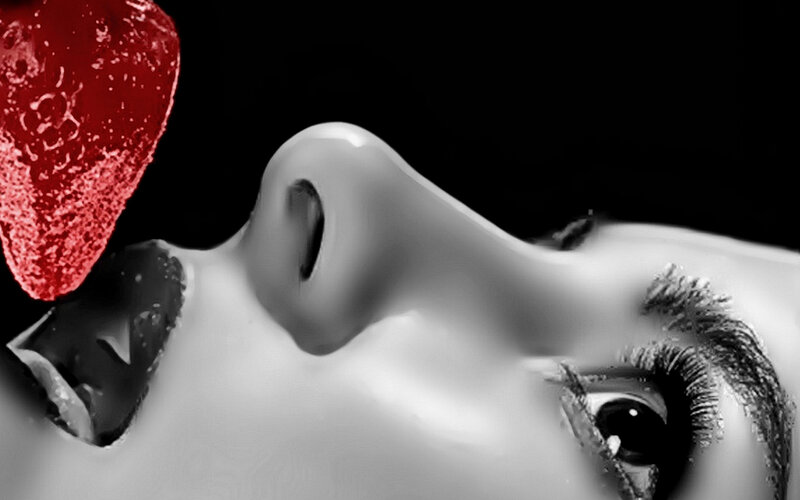 Close-up of a Face — Black, Dramatic, Digital Art, Strawberry