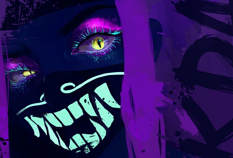Close-up of a Face — Purple, Dark