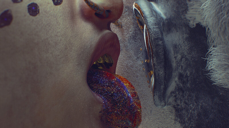 Close-up of a Face — Red, Dramatic, Digital Art