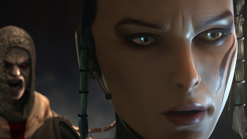 close-up of a female character