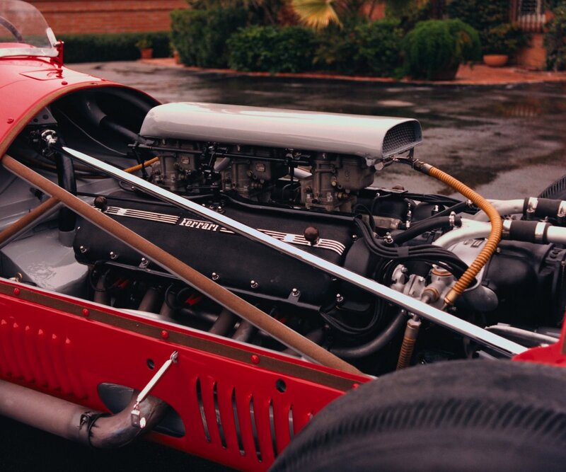 Close-up of a Ferrari race car engine