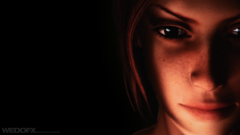 Close-up of a Girl's Face — Black, Dramatic, 3d Render