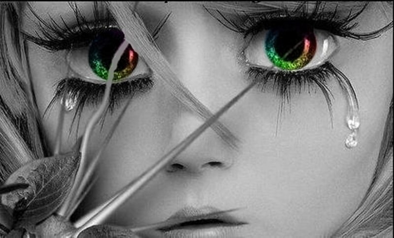 Close-up of a Girl's Face — Black, Dramatic, Digital Art