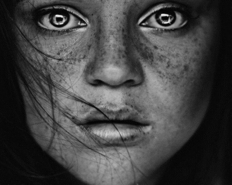 Close-up of a Girl's Face — Black, Dramatic, Photograph